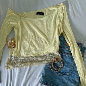 white fox boutique yellow off the shoulder top
